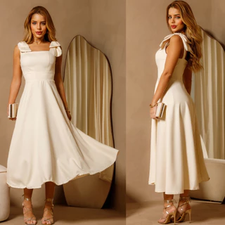 Vestido com 2 alças, vestido feminino de festa ELEGANTE, alfaiataria oxford.