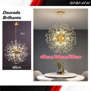 Pendente Dente De Leão Cristal Dourado Cromado Rose Luminária Bola Cristal 45cm
