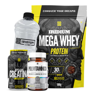 Kit Mega Whey Protein + Atlas Creatina Monohidratada 60 cáps + Polivitamínico 30 cáps + Galão Cristal 950ml