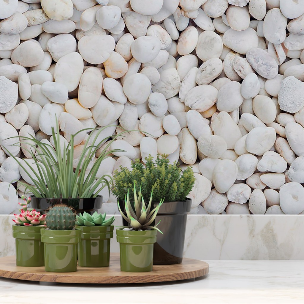 Papel de Parede Adesivo de Pedras Seixos Brancos Quarto Sala Cozinha Box Banheiro Lavável SSPE-037