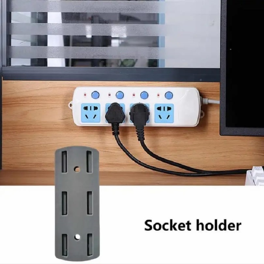 Suporte De Soquete Painel Fixador De Fio Autocolante Com Adesivo Para Escritório 9.8 X 4Cm Cinza
