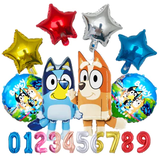 KIT BLUE NÚMERO BALÃO METALIZADO BINGO CACHORRO CACHORRINHA PET DESENHO INFANTIL