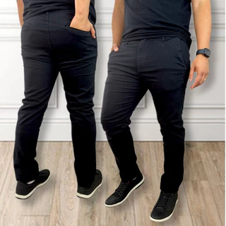 Calça de SARJA Masculina com Elastano Slim Casual Bolso Embutido Skinny