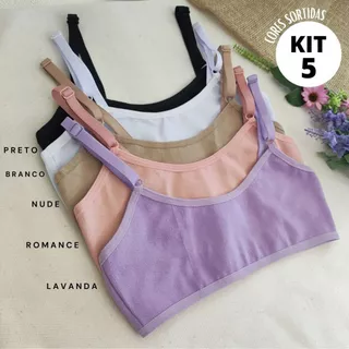 Kit 5 Sutiãs Liso Cotton Algodão Infantil Juvenil Maya Conforto Menina Básico Usar Uniforme PROMOÇÃO