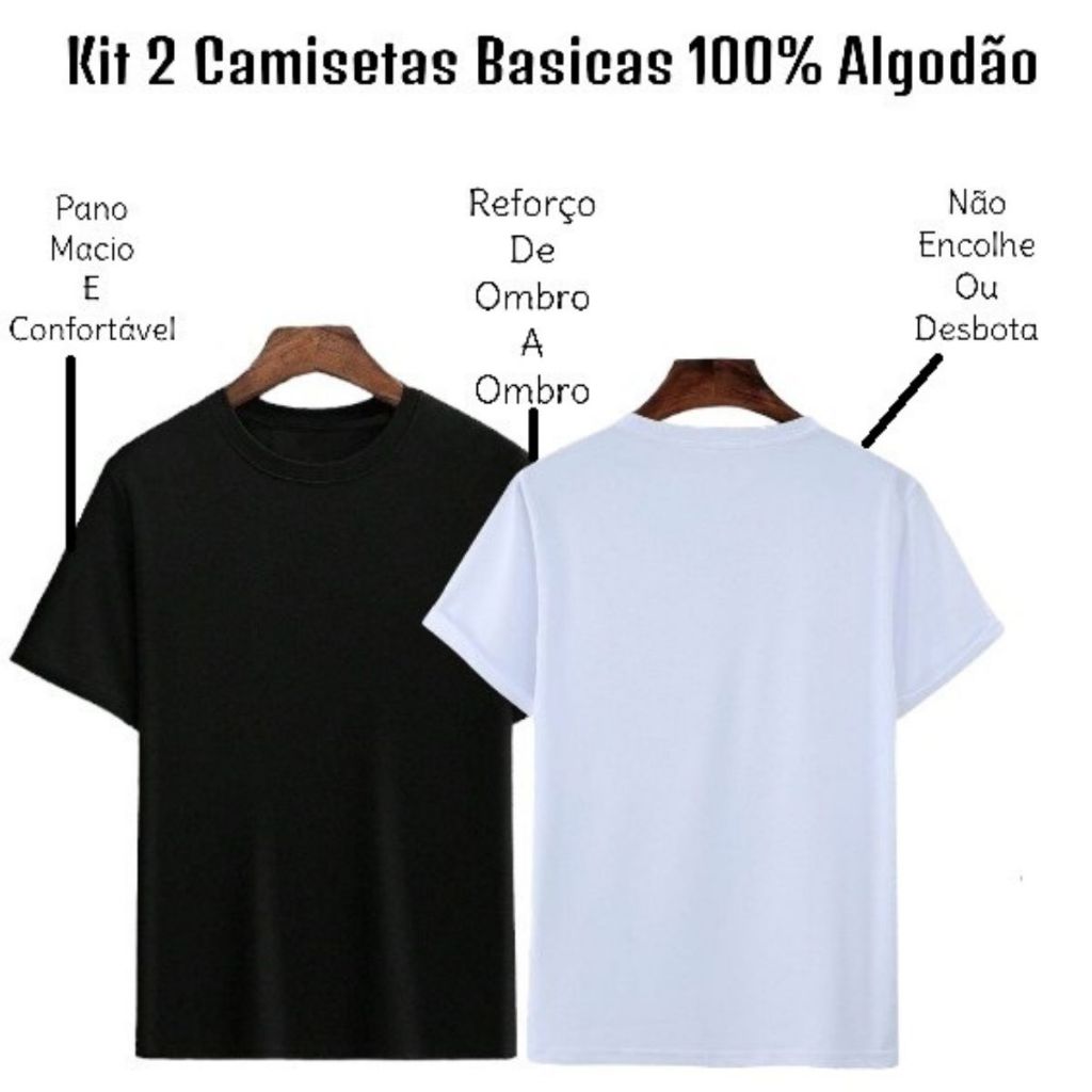 Kit 2 Camisetas Masculina Casual Lisa Basica Slim Algodão