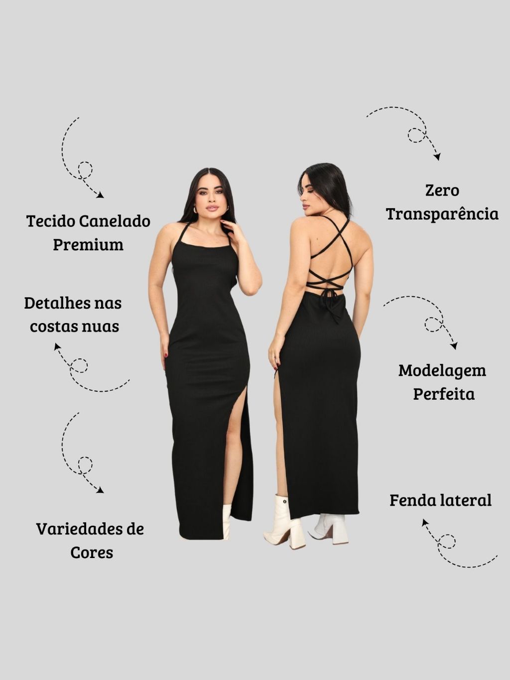 Imagem do produto Vestido Feminino Canelado Longo Costa Nua com Fenda Lateral - Elegância e Sensualidade 8