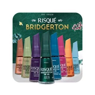 Esmalte Risqué Bridgerton Coleção 8 cores - Querida Leitora, A Autora Revelada, Diamante da Temporada, Sua Majestade, a Rainha, Uma Abelha me Contou, A Vez da Penélope, Regendo Minha História e Escândalo de Whistledown. Lançamento