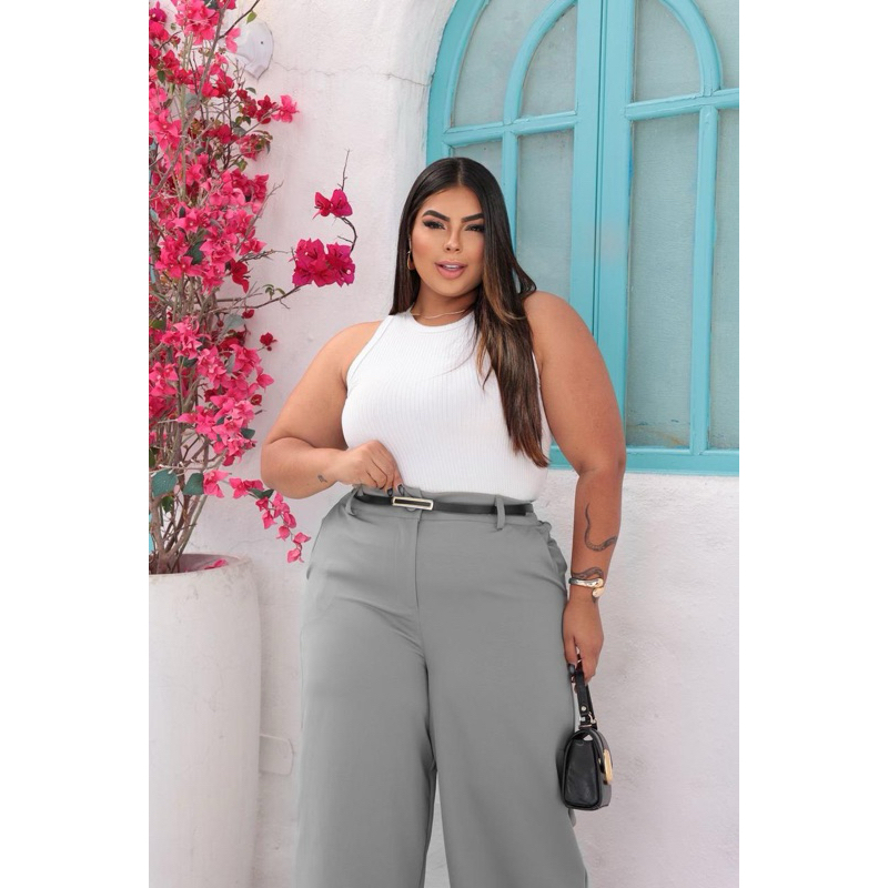 Plus Size CalÇa De Malha Com ElÁstico Na Cintura Calça Flare Preta
