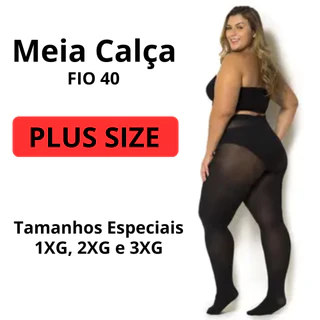 Meia Calça Plus Size Fio 40 Preta Tamanhos Especiais 1XG, 2XG e 3XG