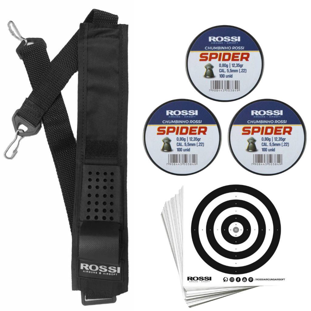 Bandoleira Porta Chumb. 120cm + 300 Chumb. Rossi 5,5mm + 40 Alvos Rossi