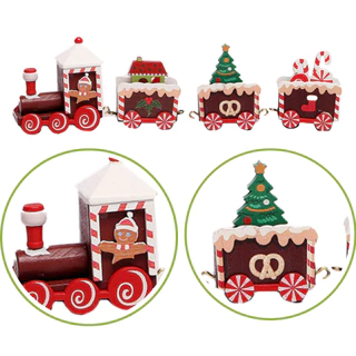 Enfeite de natal decoração trem 4 vagoes cores vermelha verde branco madeira