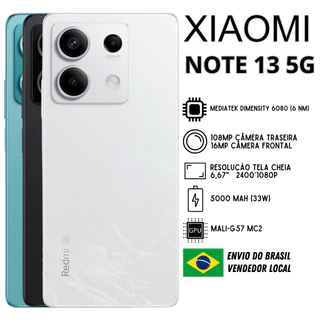 Celular Xiaomi NOTE 13 5G | Câmera 108MP , Processador Mediatek Dimensity 6080 (6 nm) Bateria 5000mah, Carregamento 33W , Versão Global , Envio do Brasil