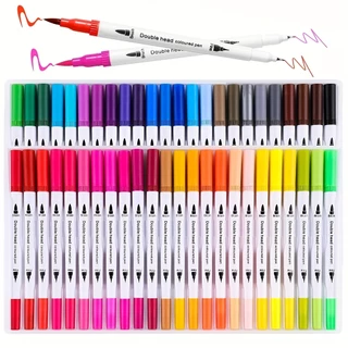 Kit Com 48 Cores Caneta Colorida com ponta dupla pincel estilo brushpen e ponta fina