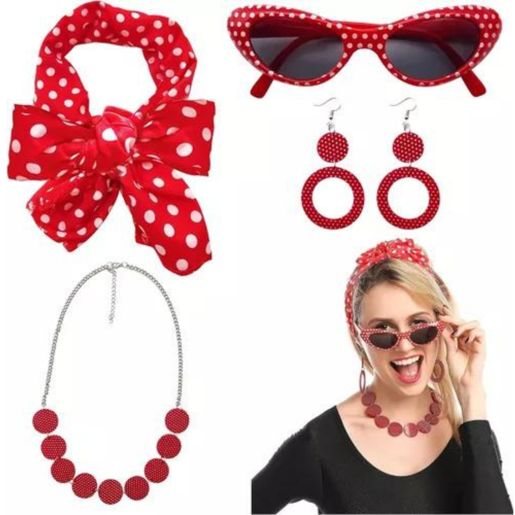 Fantasia anos 60 feminina Completa com acessórios 6 peças | Shopee Brasil