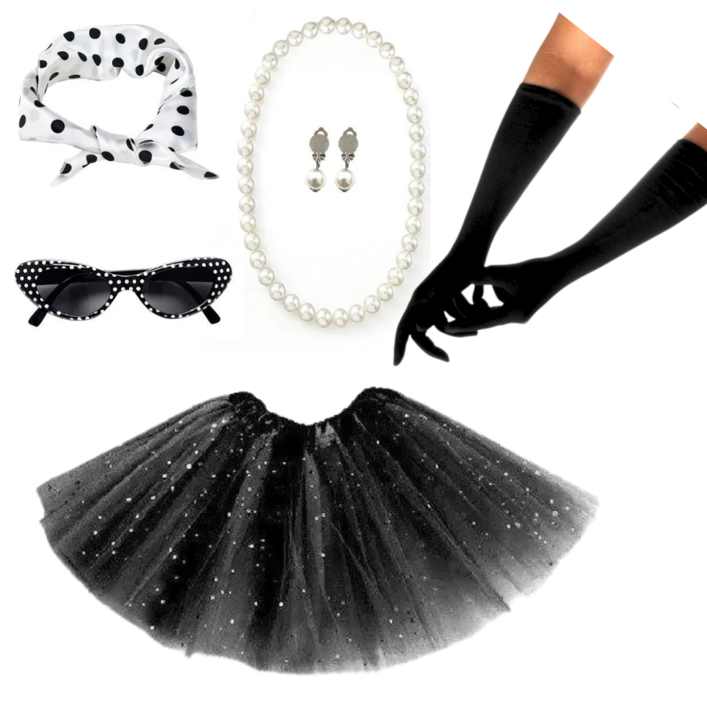 Fantasia anos 60 feminina Completa com acessórios peças Shopee