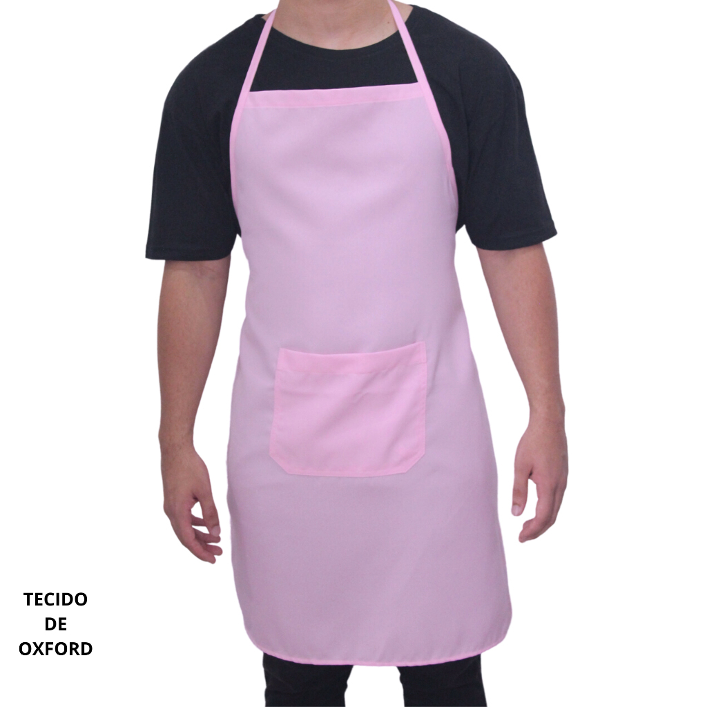 Avental De cozinha Rosa Bebê Oxford Com Bolso Frontal Unisse