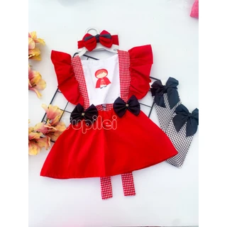 Romper chapeuzinho vermelho Temático + Faixa De Cabelo - Salopete Jardineira - Body Macacão Bunda Rica - Roupa - Fantasia Festa Aniversário - Mesversario- Tema