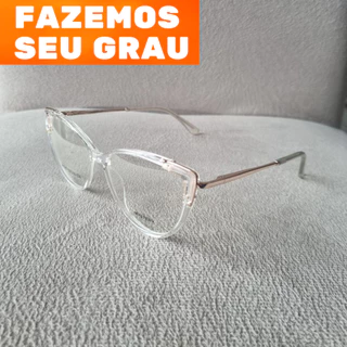 Óculos para Armação feminino gatinho metal com acetato feminina quadrado transparente modelo MY038