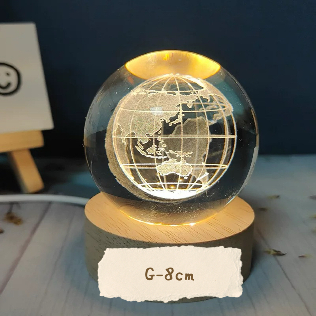 Mini Luminária Led Globo De Vidro Planetário 3d Com Cabo USB Com