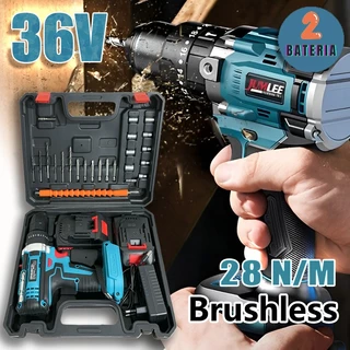JUMLEE Brushless Furadeira Parafusadeira De Impacto Sem Fio 2 Baterias 36V 3/8 10MM Com Maleta E ACESSÓRIOS 28N/m