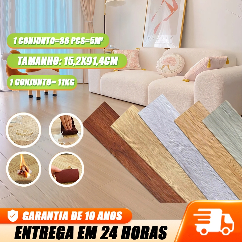 Kit 36 Piso Vinílico Autocolante Régua Estampa Madeira 91x15cm