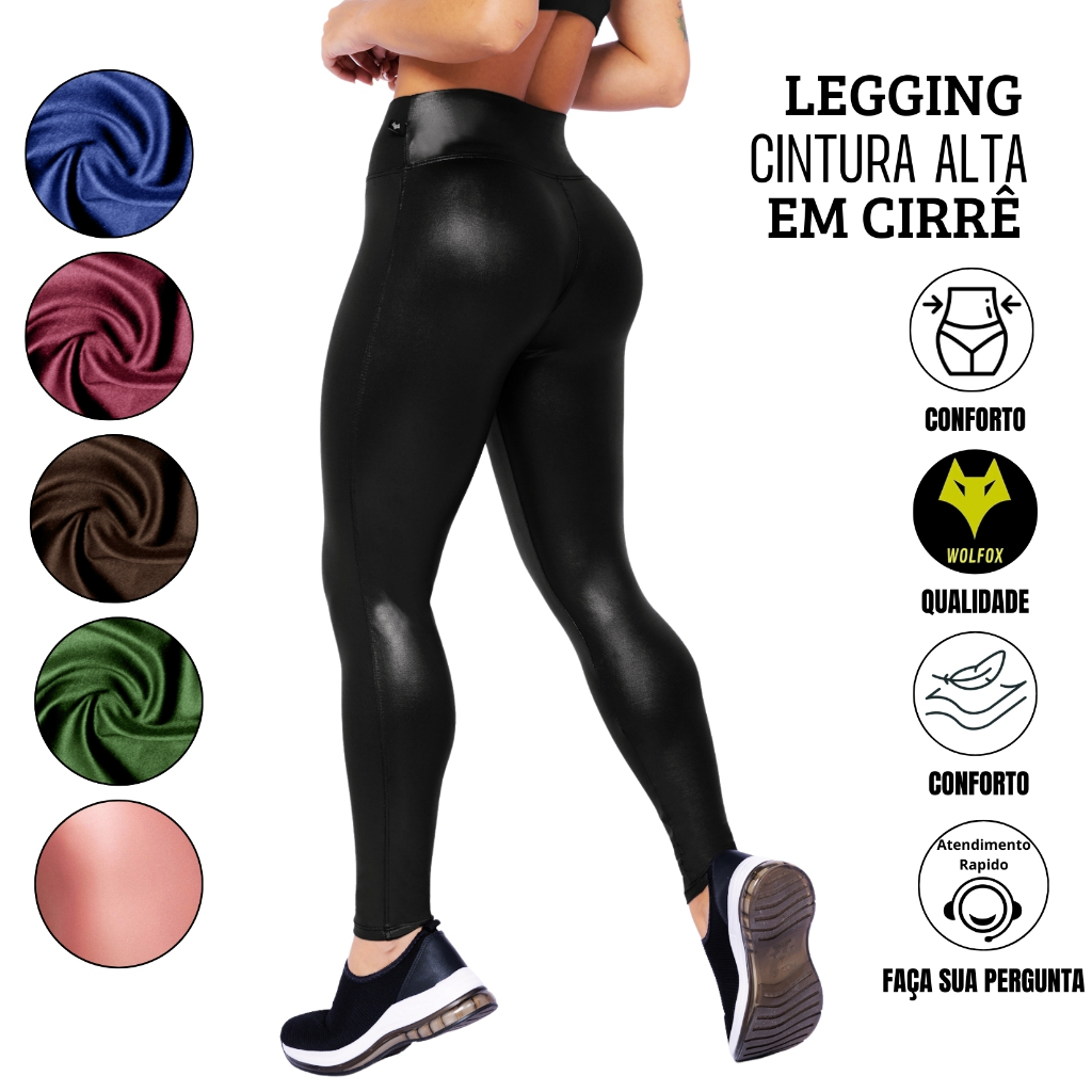 Calça Cirre Legging Brilhante Academia Kaisan Calça Legging Com