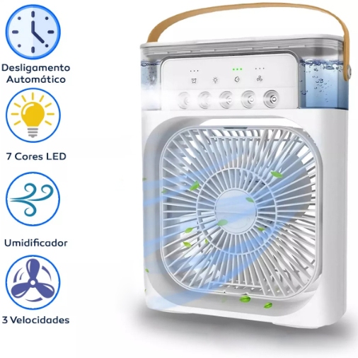 Mini Ar Condicionado Climatizador Umidificador Ventilador Agua E Gelo Com LED Portátil