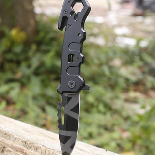 Canivete Tático Aço Preto Faca Retrátil Multiuso Para Pesca Camping Sobrevivência com Trava