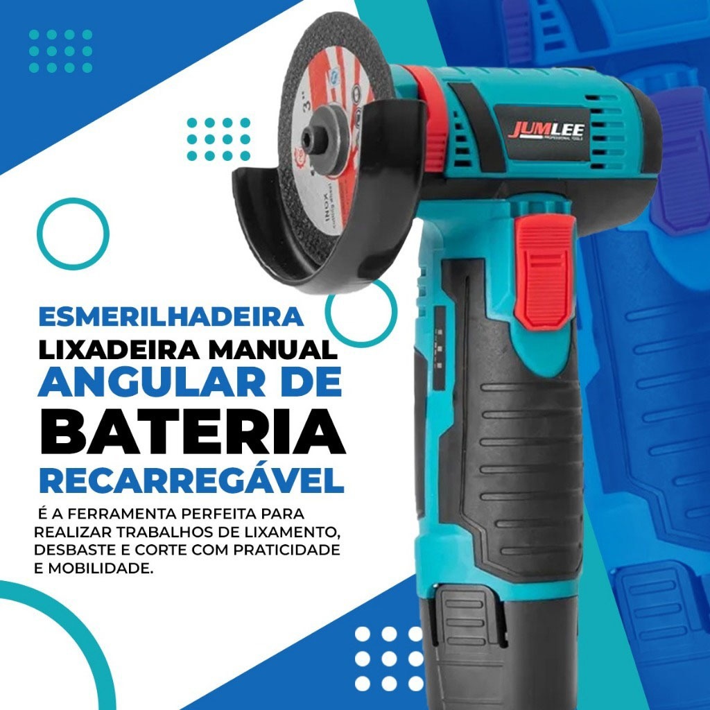Esmerilhadeira Lixadeira Sem Fio Portátil Serra Mármore A Bateria 12V 1500 Miliampere