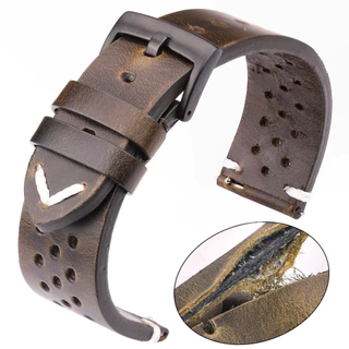 Pulseira de relógio couro genuíno respirável, com pinos de liberação rápida, verde unissex 22mm