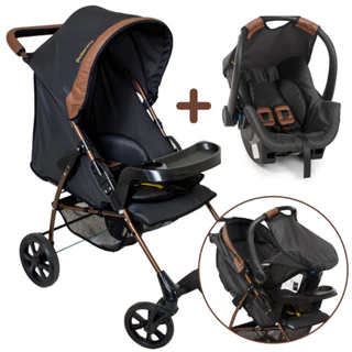 Carrinho de Bebê Passeio Com Bandeja Romano Galzerano Preto Cobre 15kg