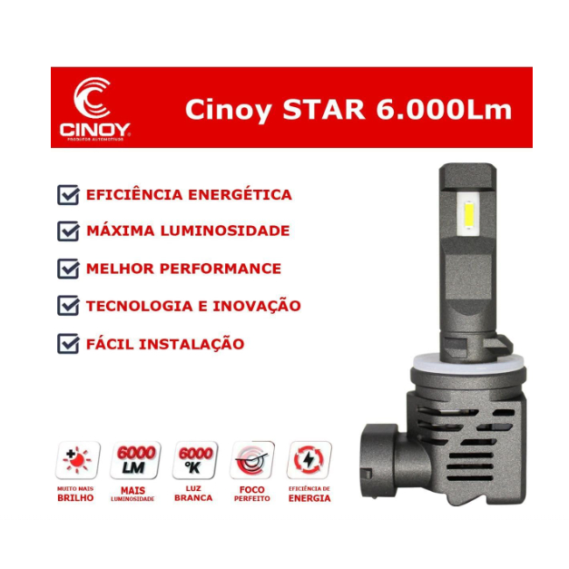 Lampada Super LED Cinoy Star Mini 1:1 6000K H1 H3 H4 H7 H8 H11 H27 HB3 HB4 9005 9006 Lampada Super LED Cinoy Star Mini 1:1 6000K H1 H3 H4 H7 H8 H11 H27 HB3 HB4 9005 9006