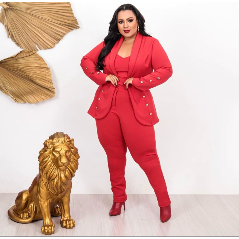 Conjunto Blazer + Cropped + Calça Plus size | Shopee Brasil