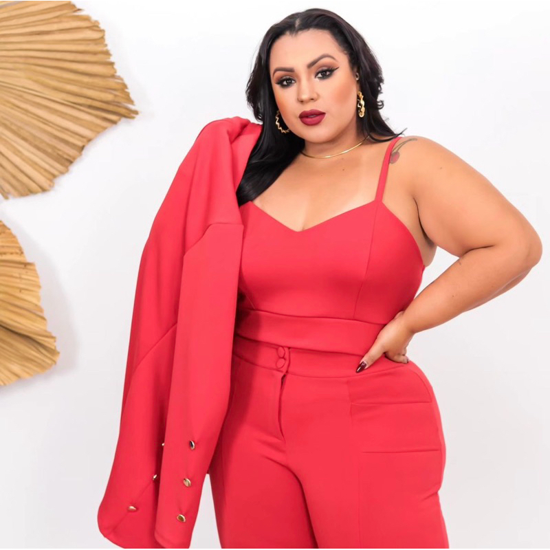 Conjunto Blazer + Cropped + Calça Plus size | Shopee Brasil