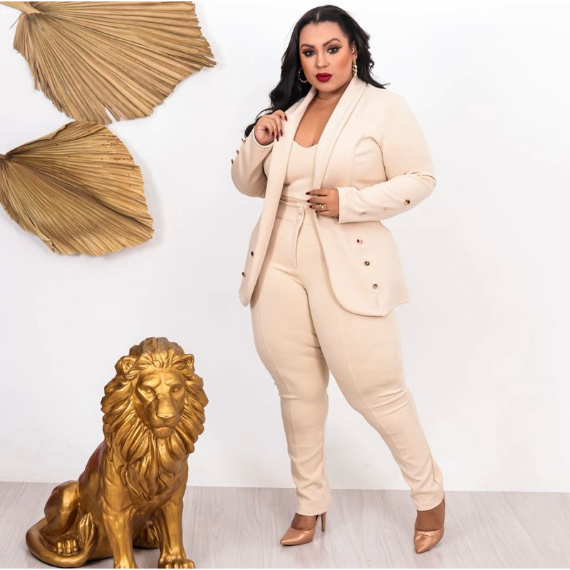 Conjunto Blazer + Cropped + Calça Plus size | Shopee Brasil