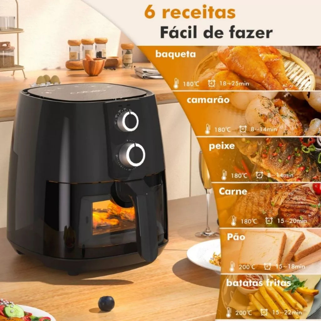 Ar Fryer Fritadeira de ar visual Fritadeira Elétrica Sem Óleo Preto 3 8L 127V
