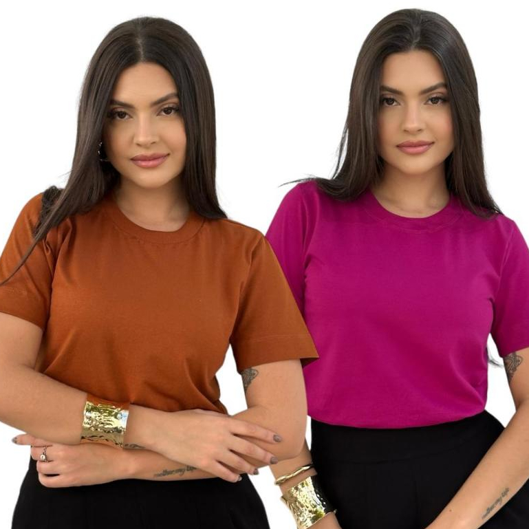 T-SHIRT KIT 2 GOLA O FEMININA BLUSA FEMININA BASICA COM MANGA MENEGOTTI