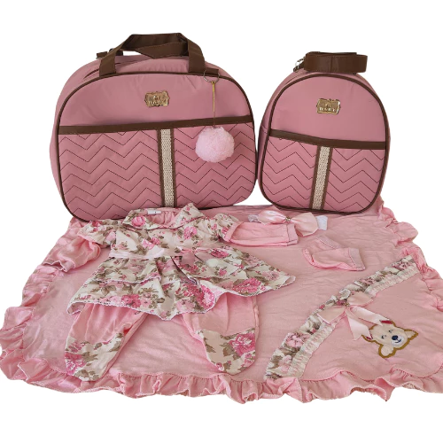 Kit Bolsa Mala Maternidade com Saída Maternidade e Manta de Bebê