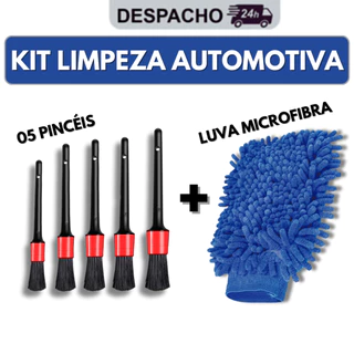 Kit Lavagem Automotiva 05 Pincel Detalhamento + Luva de Microfibra