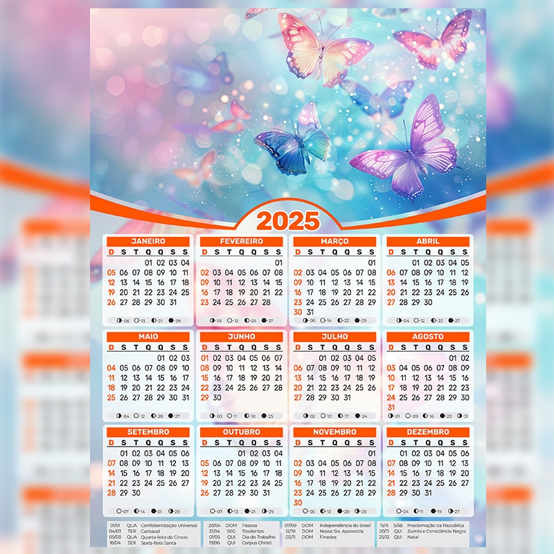Calendário 2025 - Borboletas
