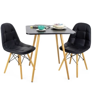 Mesa de Jantar 70cm Quadrada preta com + 2 Cadeira botonê estofada