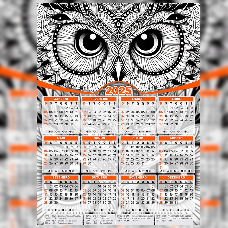 Calendário 2025 - Corujas