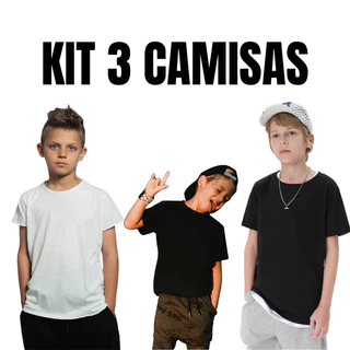 kit 3 camisas infantil menino 100% algodão 30.1 criança