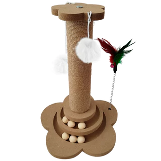 Arranhador 4 em 1 para Gatos com Torre em Sisal, Bolinhas Giratórias, Bola em Sisal e Haste Flexível