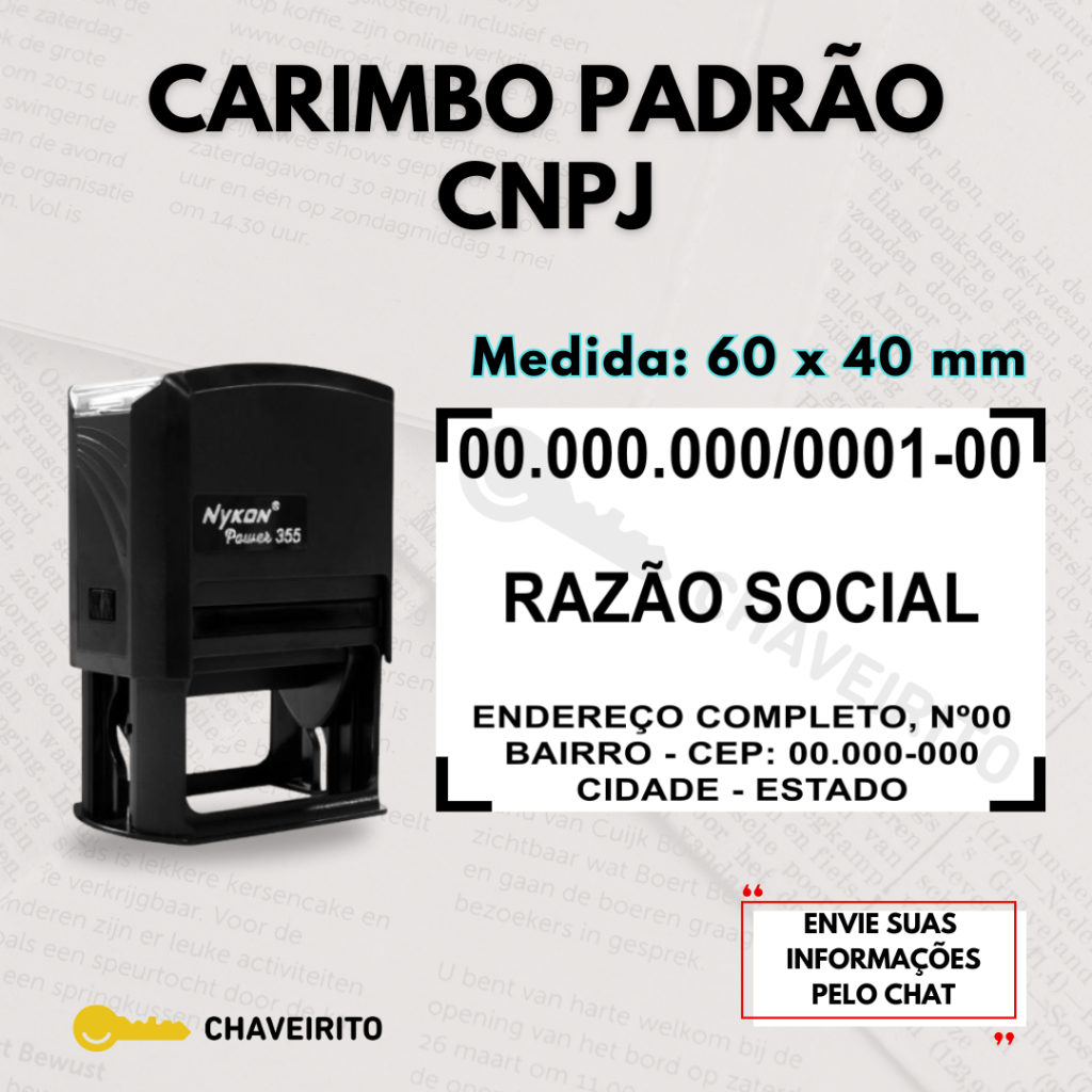 Carimbo Automático Personalizado Padrão CNPJ Empresas (Nykon 355 Black ...