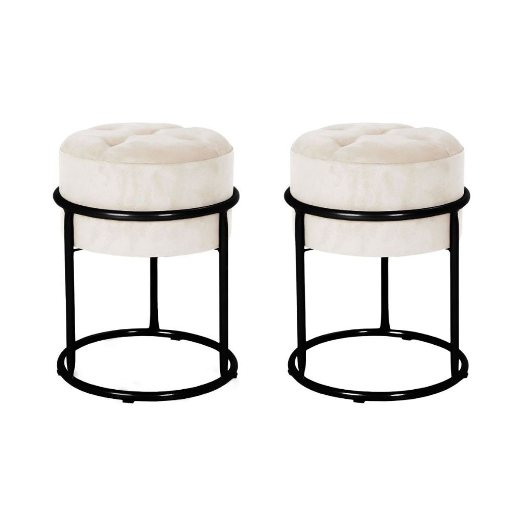 Kit 2x Puff Redondo Argola de Ferro c/ Capitonê Várias Cores