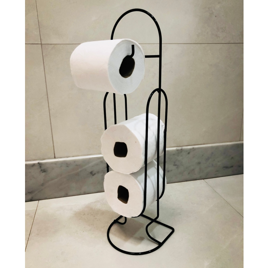 Porta Papel Higiênico Suporte Papeleira Chão Preto Banheiro Organização