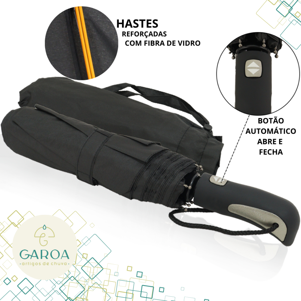Guarda Chuva Automático Abre E Fecha Reforçado Contra Vento Cabe na Bolsa | 0077