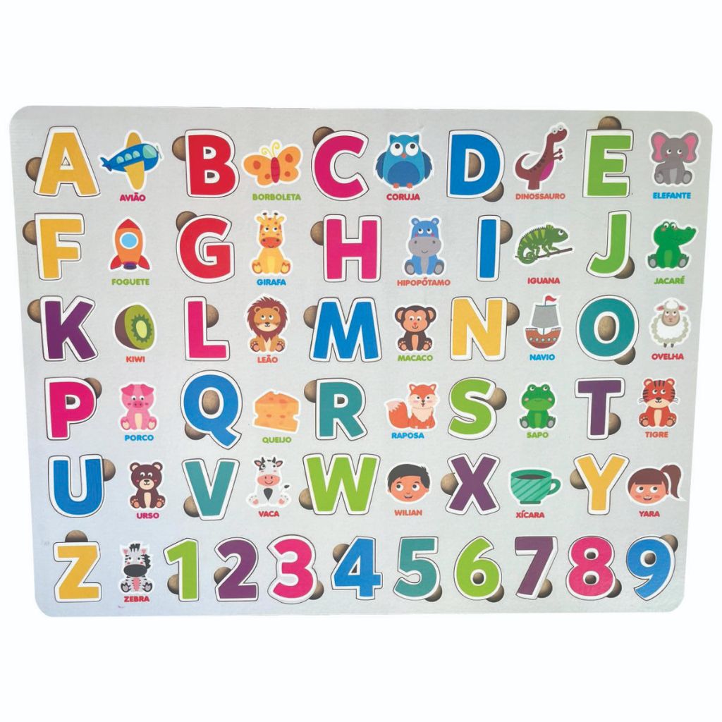 Alfabeto Gigante Encaixe Números, Letras Ilustrado em MDF 2X1 | Shopee ...
