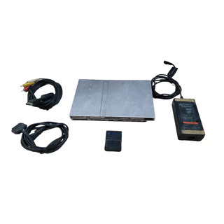 Sony PlayStation 2 Slim SCPH-77001 prata com cabo av + memory card com opl + 1 fonte + console. leitor não leu e tá pronto pra OPL. B2